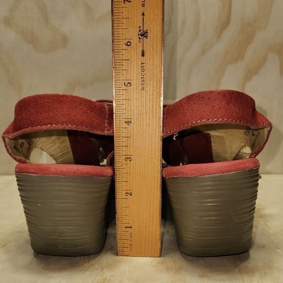 Fly London Ylfa Red Tan Wedge Sandals Women 11 US 42EU Laces 2.5" Heel Open Toe - Picture 6 of 8